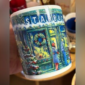2 Ct. Starbucks Holiday Christmas Mugs Winter‎ Market Scene 12oz Ceramic 2002-04